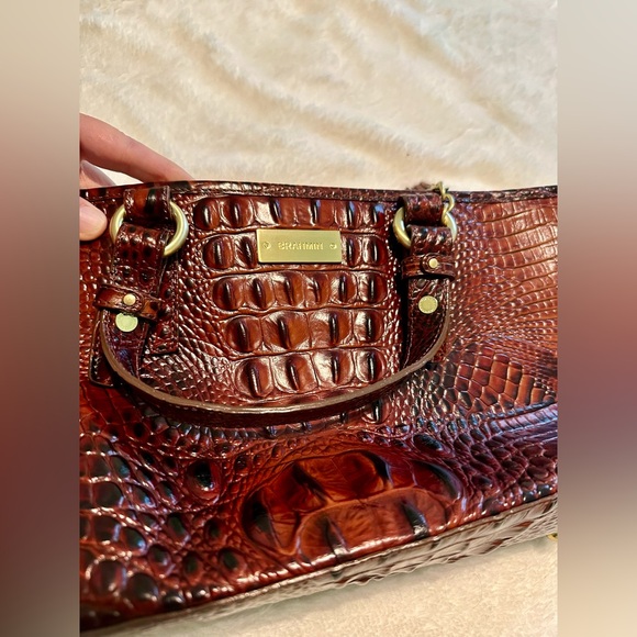 Brahmin Mini Asher Satchel Crossbody Pecan Melbourne Croc Print Embossed Leather - Picture 10 of 10